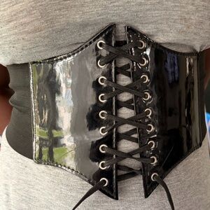 Black Lace-Up Corset Belt
